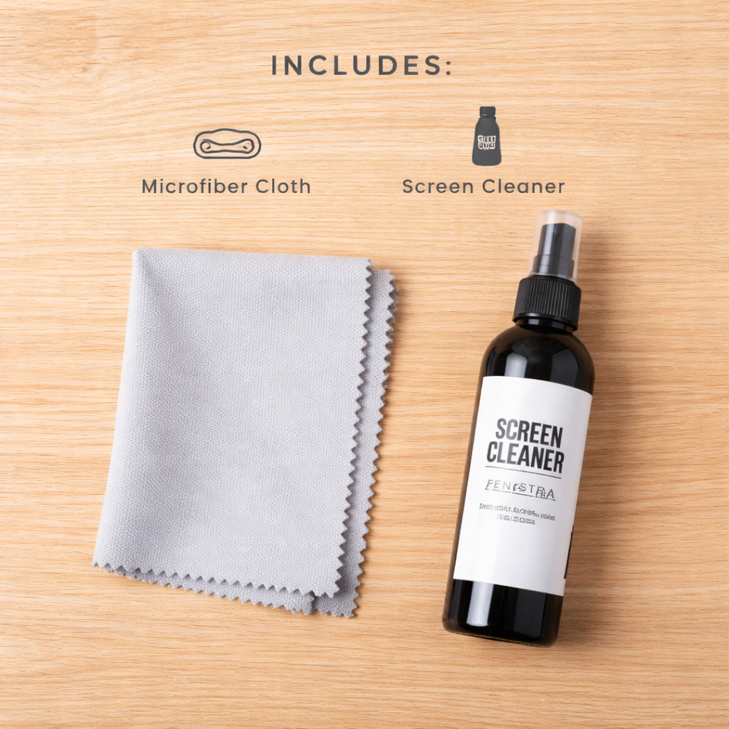 “Fenestra screen cleaner bottle”
“Cleaning phone screen with microfiber cloth”
“Before and after screen cleaning”
“Screen cleaner kit with microfiber cloth”
“Cleaning phone tablet and laptop screens”