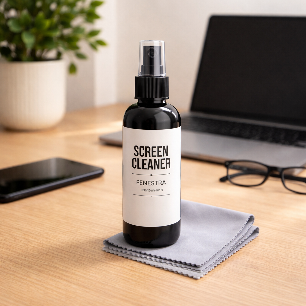 “Fenestra screen cleaner bottle”
“Cleaning phone screen with microfiber cloth”
“Before and after screen cleaning”
“Screen cleaner kit with microfiber cloth”
“Cleaning phone tablet and laptop screens”